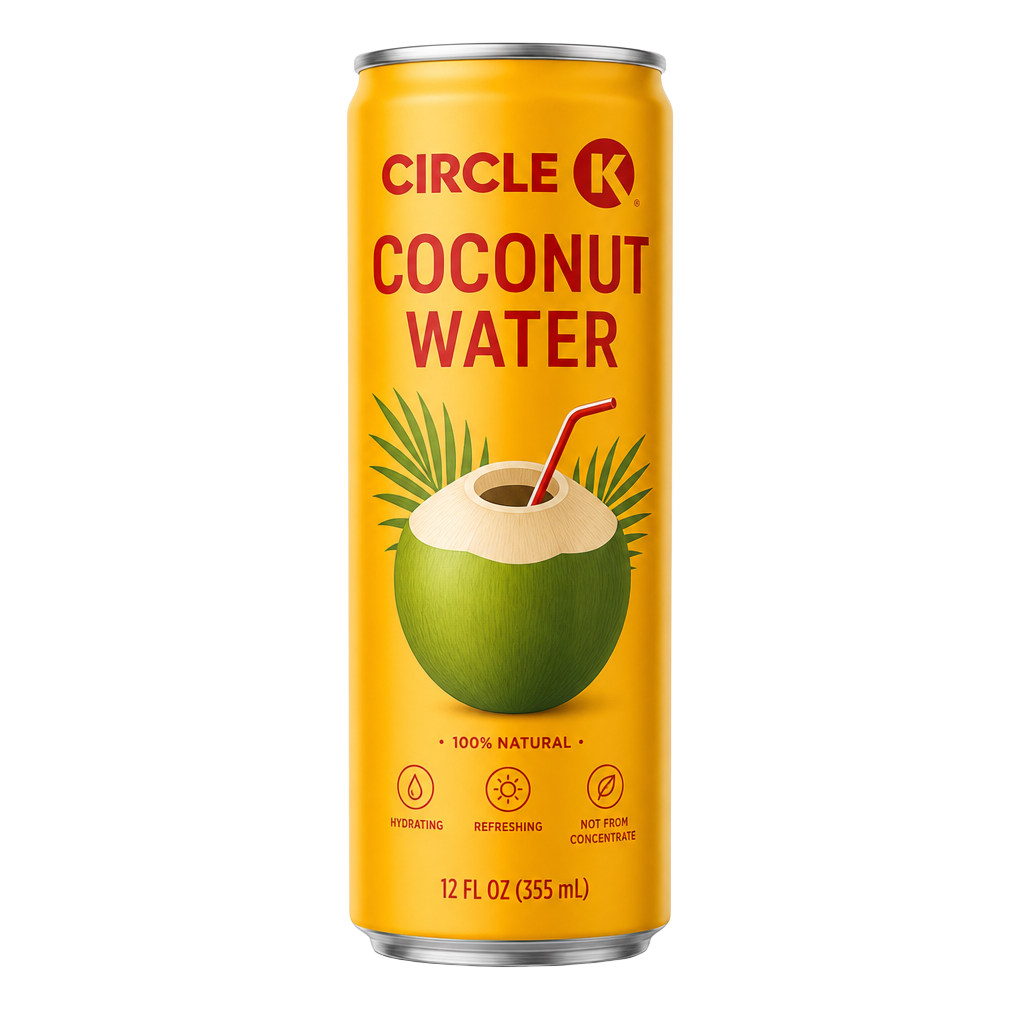 Circle K Coconut Water with Pulp — yellow can